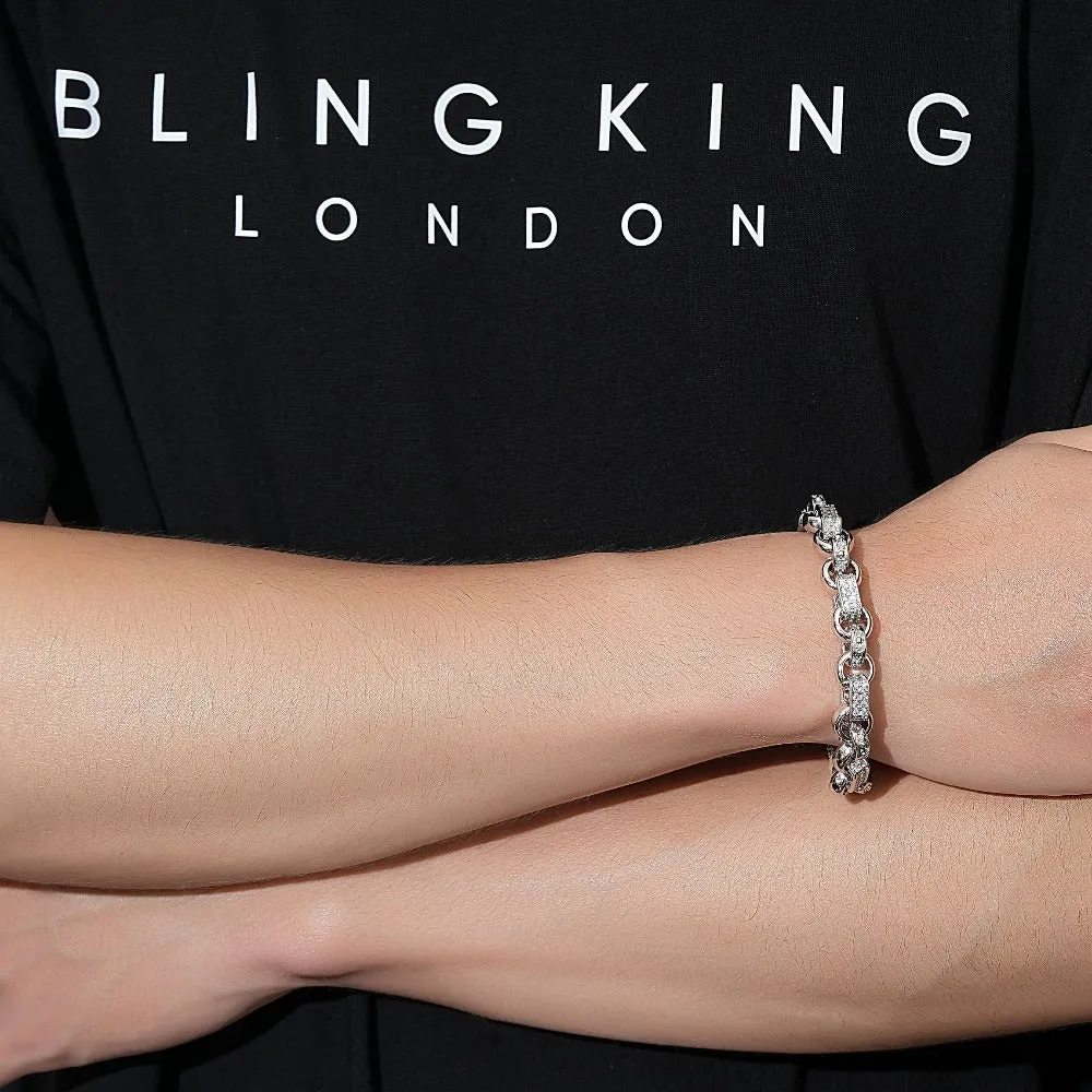 10mm Silver Gypsy Belcher Bracelet with Albert Clasp 8 Inch