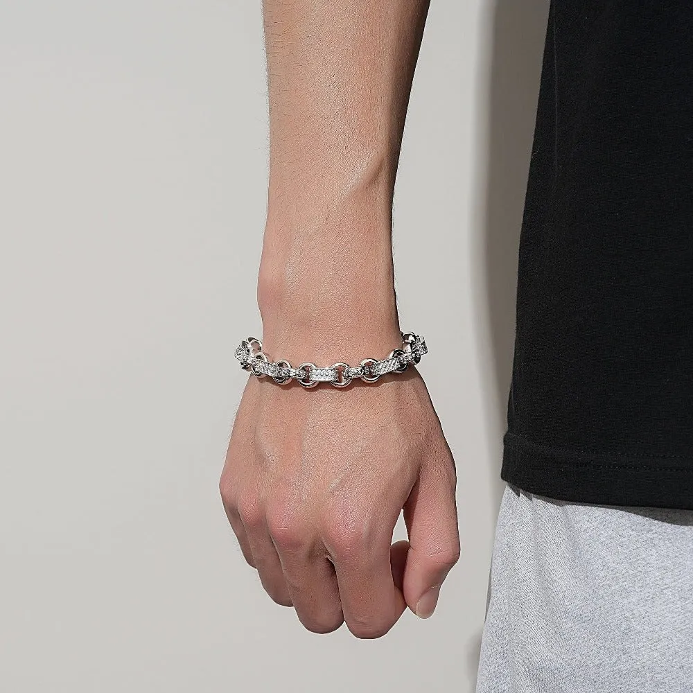 10mm Silver Gypsy Belcher Bracelet with Albert Clasp 8 Inch