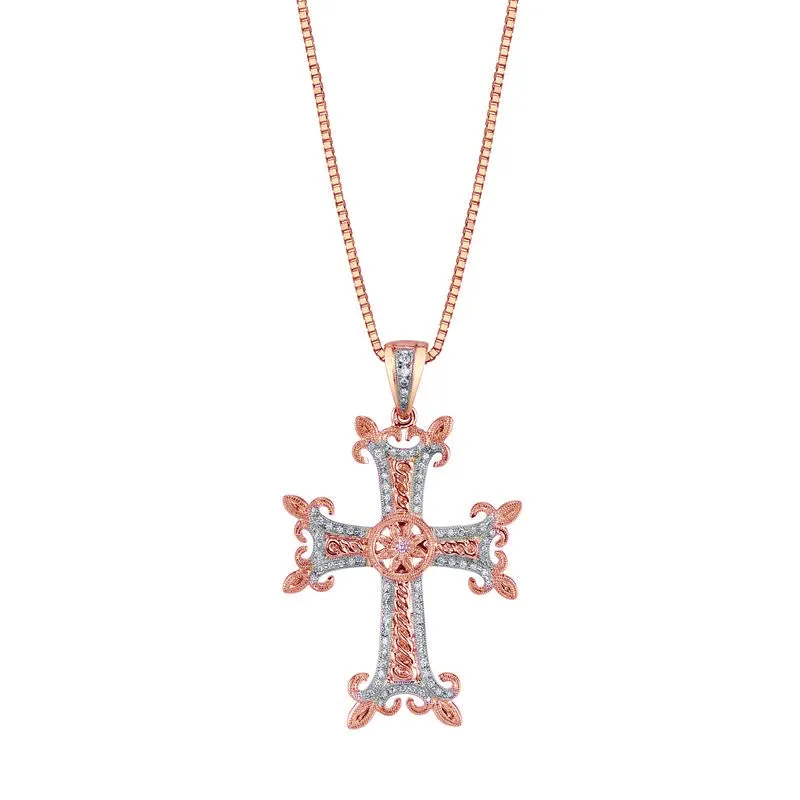 14K Rose Gold Diamond Cross Necklace