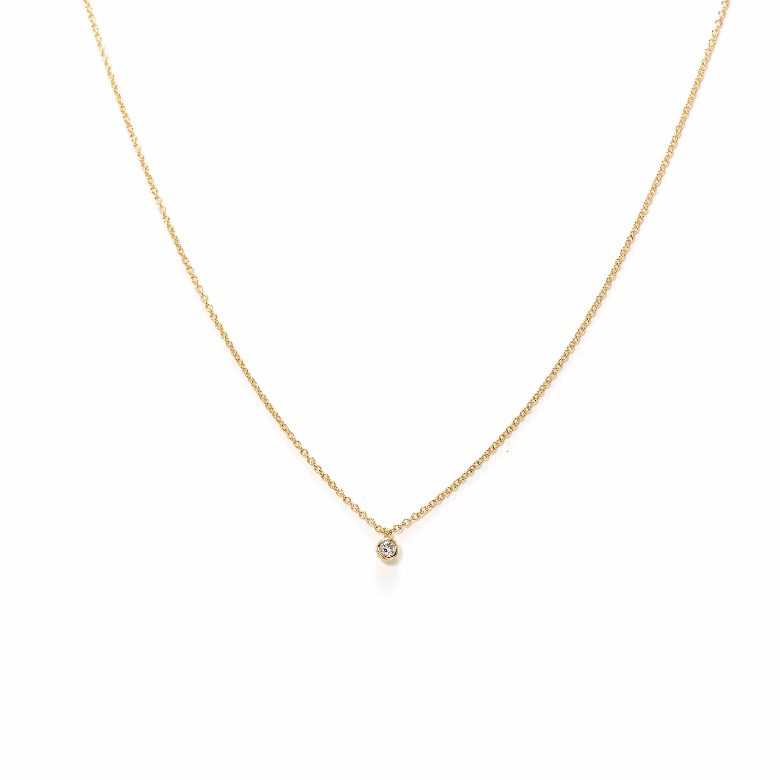 14K Solid Gold Diamond Solitaire Necklace