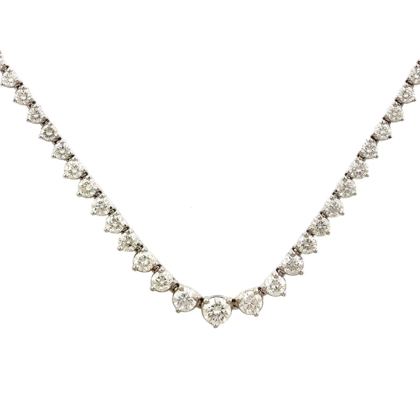 14K White Gold Diamond Graduated Line Necklace