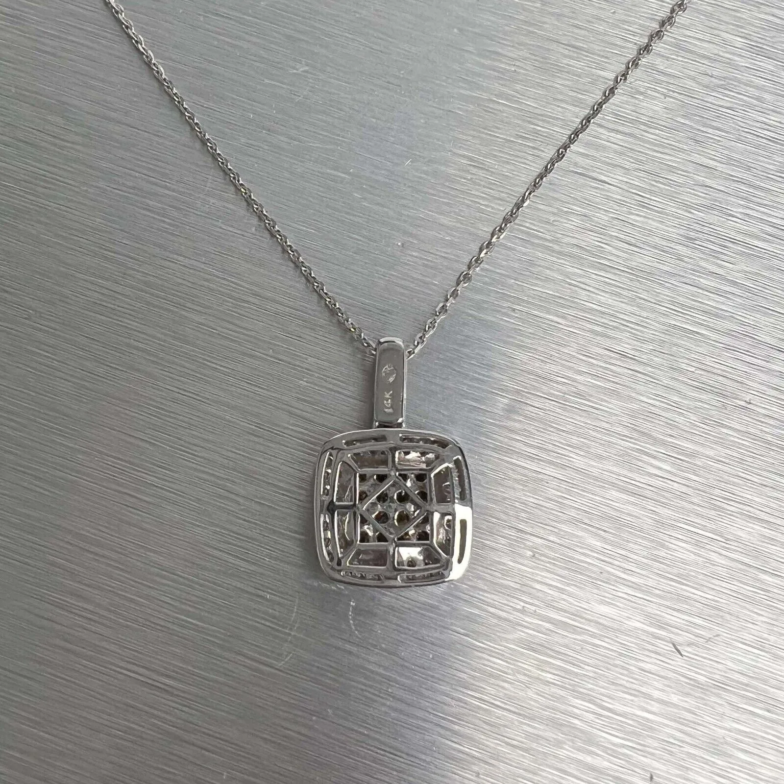 14k White Gold White, Chocolate & Champagne Square Pave Diamond Necklace 18"