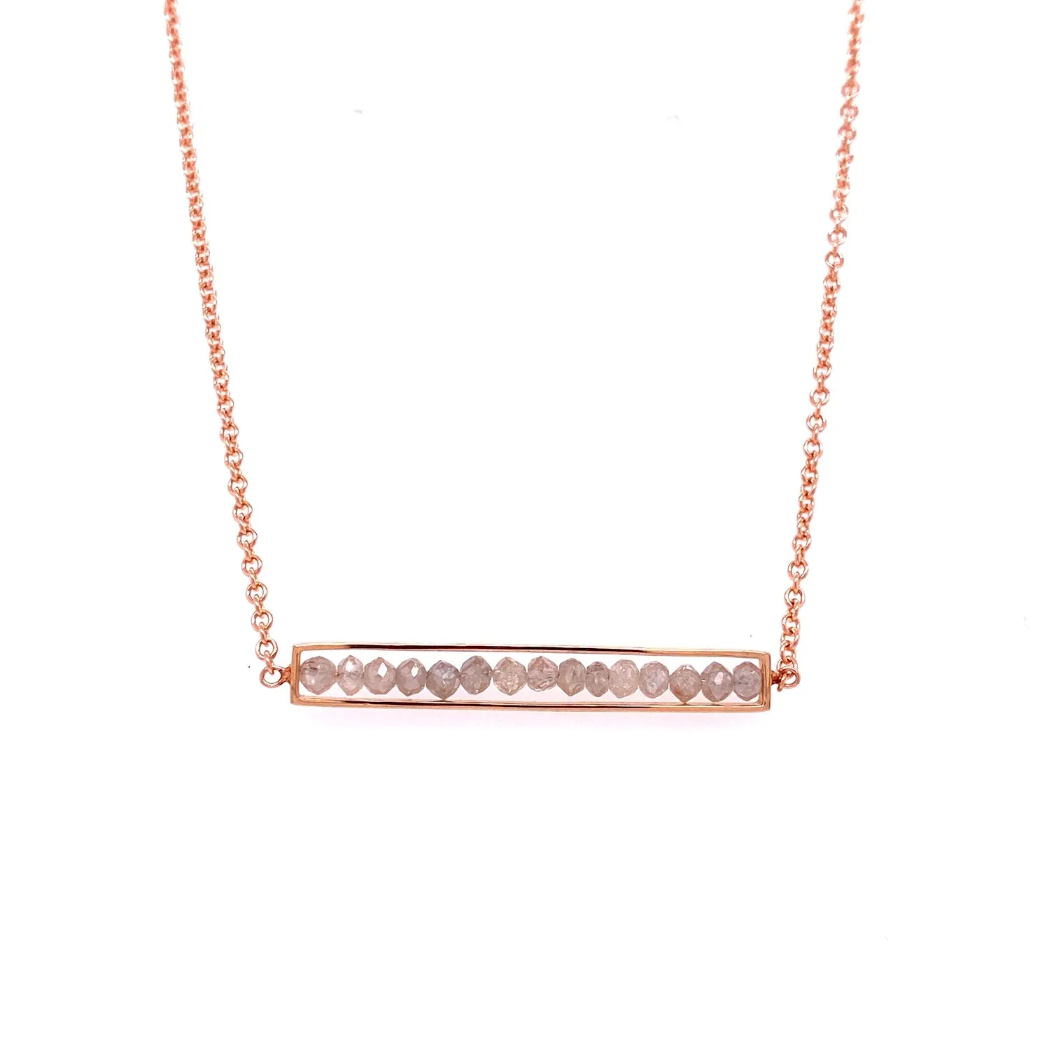 18k Rose Gold Grey Diamond Bar Necklace