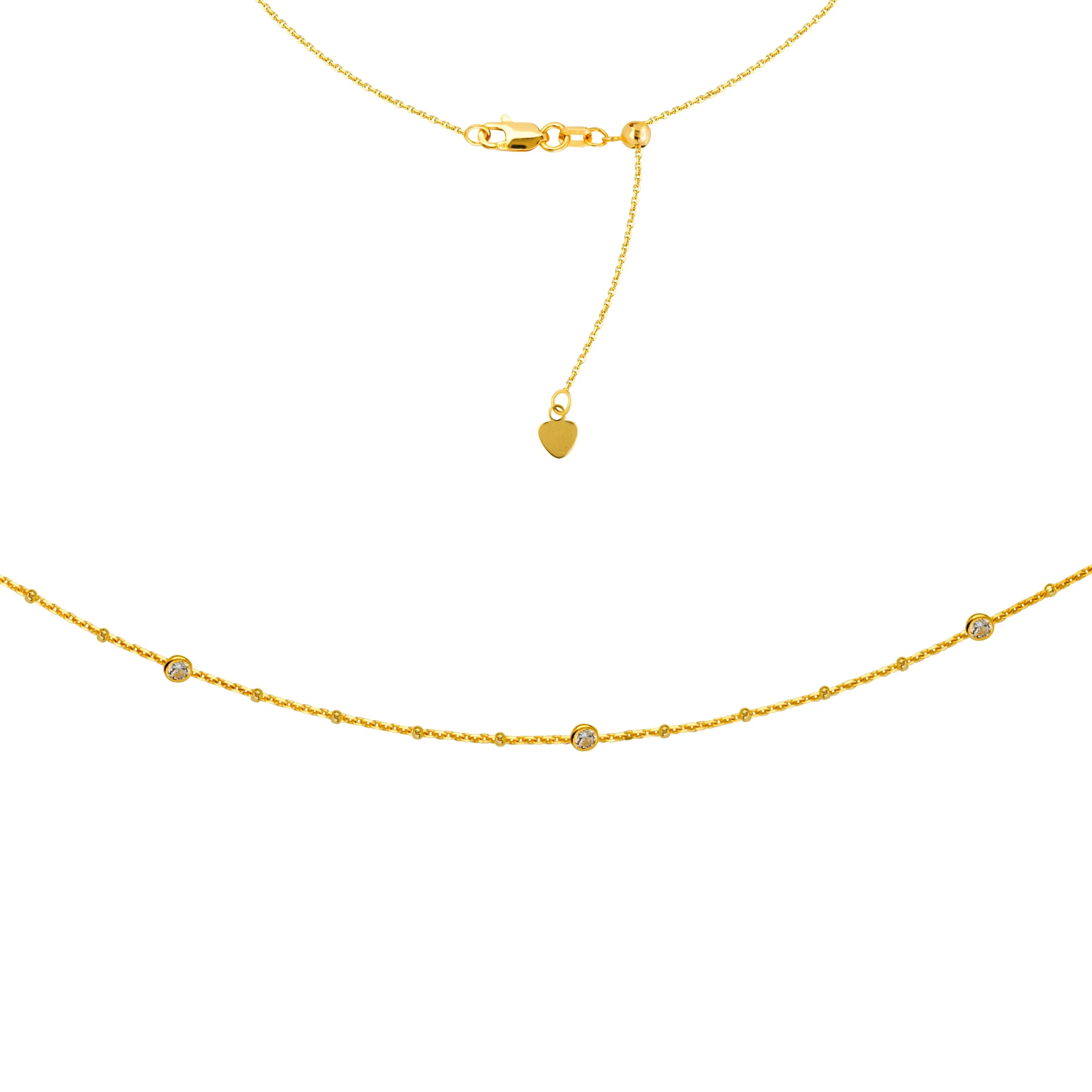 4 Stations  Cz Choker 14k Yellow Gold Necklace, 16" Adjustable