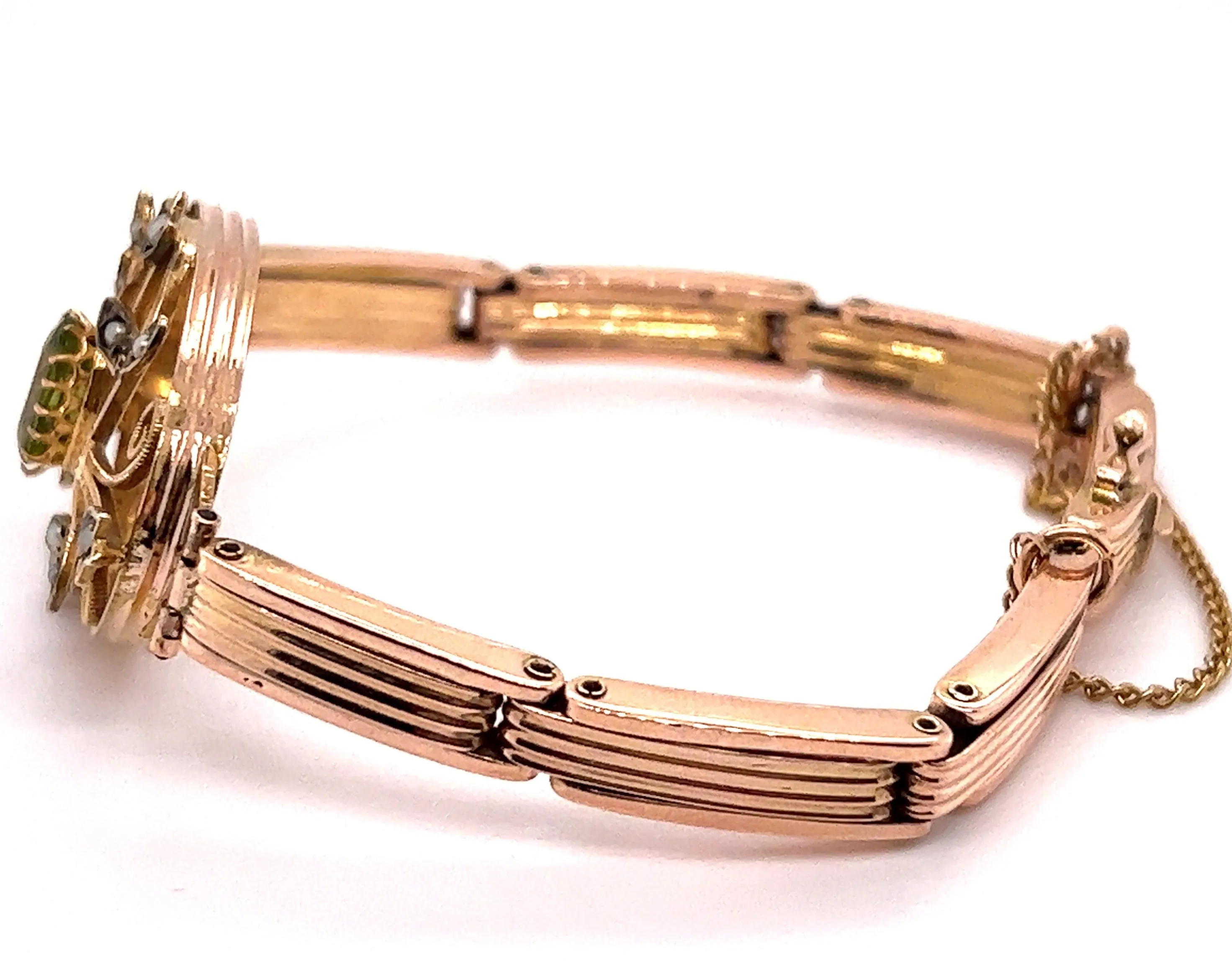 9ct Yellow Gold Peridot & Seed Pearl Antique Edwardian Bracelet