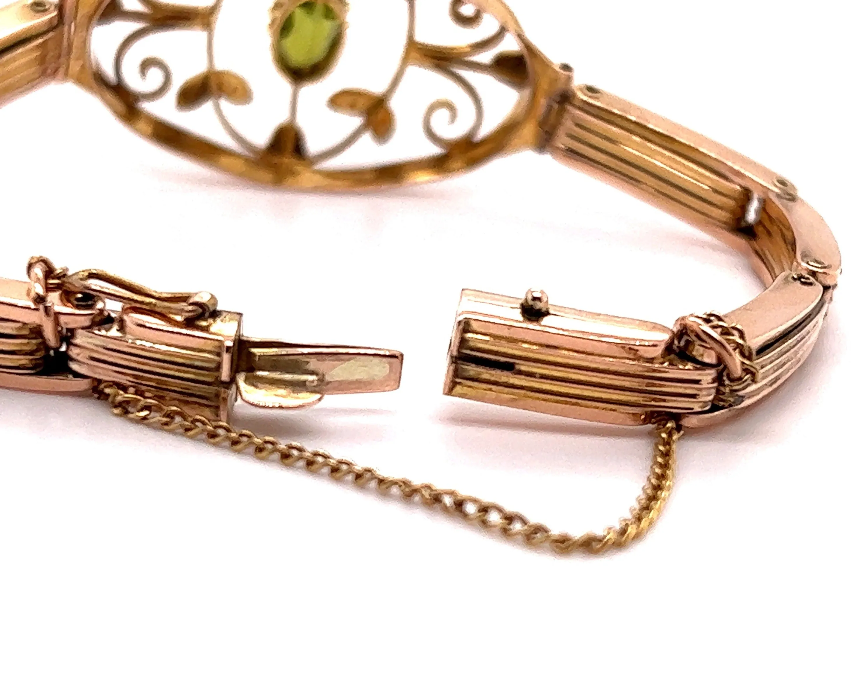 9ct Yellow Gold Peridot & Seed Pearl Antique Edwardian Bracelet