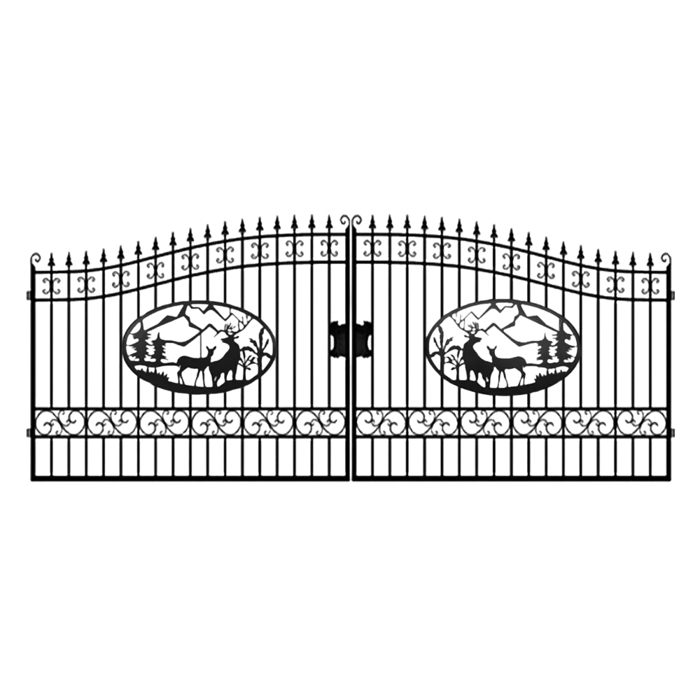 [AS-IS] 20ft Dual Swing Wrought Iron Gate - Deer Decor