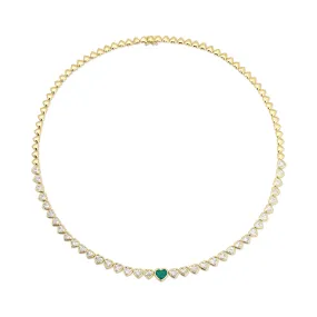 BEZELED DIAMOND HEART CHOKER WITH EMERALD CENTER