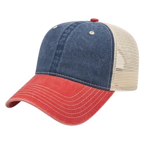 Cap America i3027 - Washed Pigment Dyed Trucker Mesh Cap - Blank