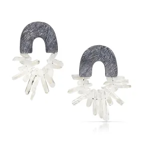Carved Arch Quartz Crystal Earrings