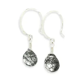 Earrings - Black Sea Tourmalated Quartz Gemstone Drops Sterling by Foamy Wader