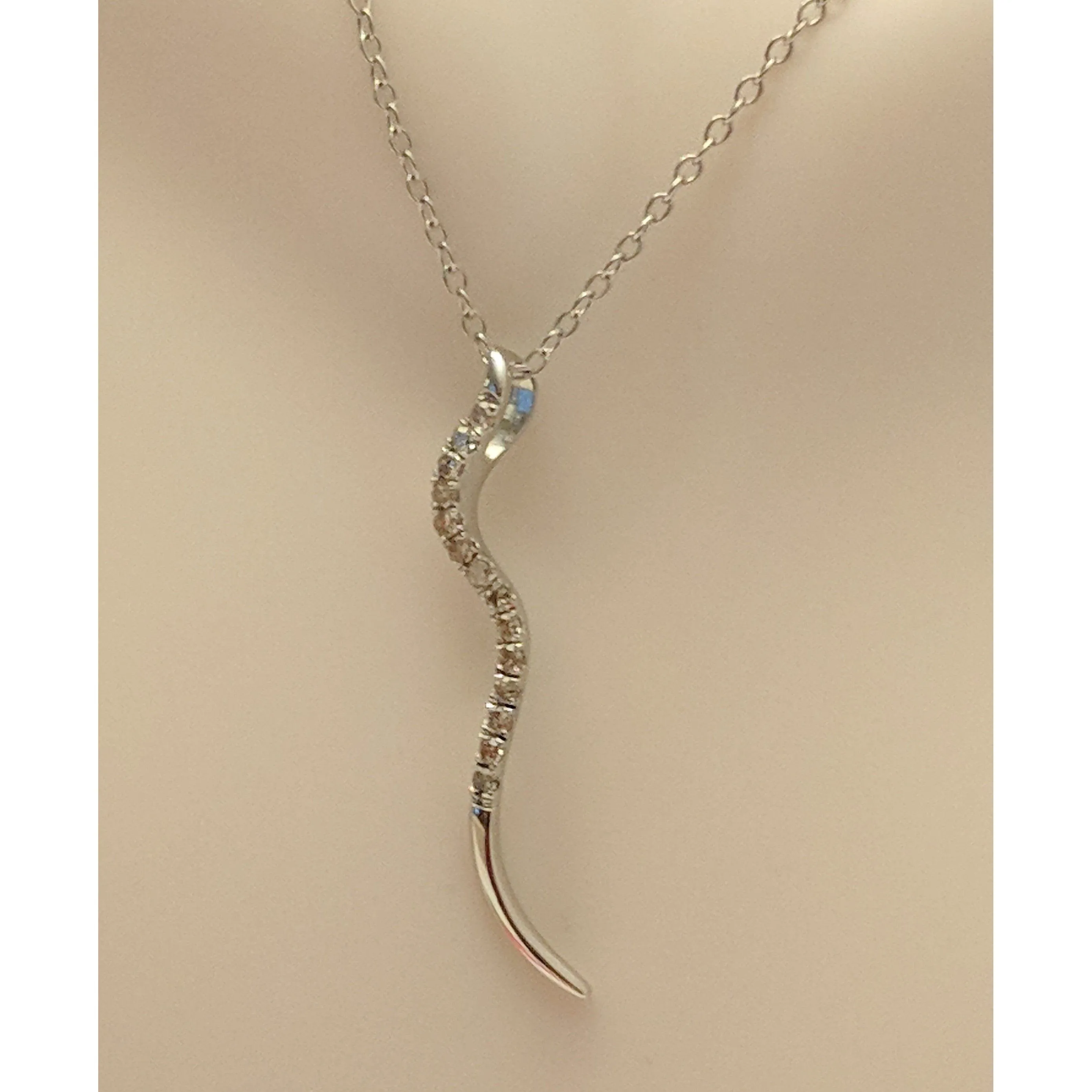 Genuine Diamond SNAKE Pendant in Affordable Sterling Silver--Sparkly and Beautiful!
