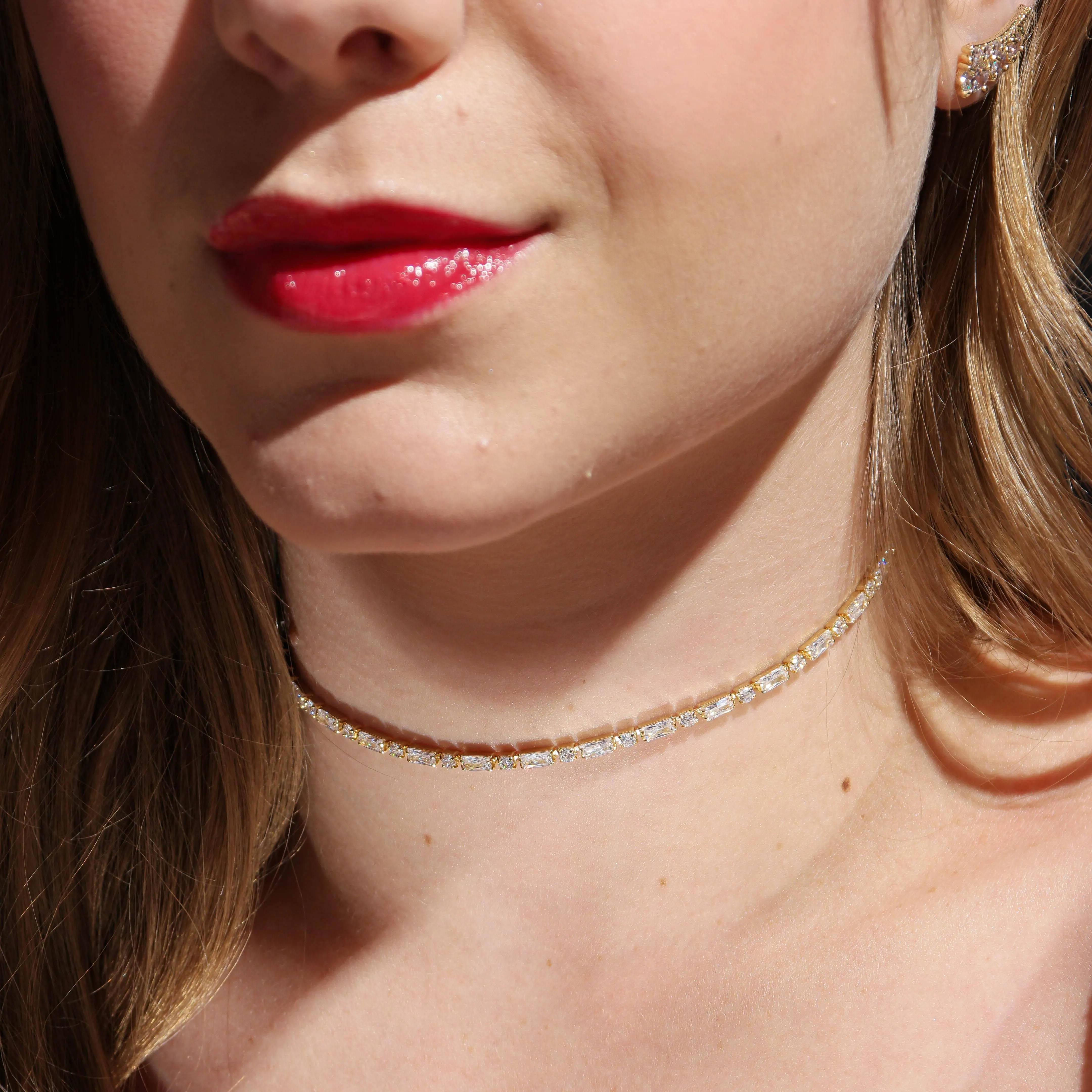 KARLA BAGUETTE & ROUND CZ CHOKER NECKLACE