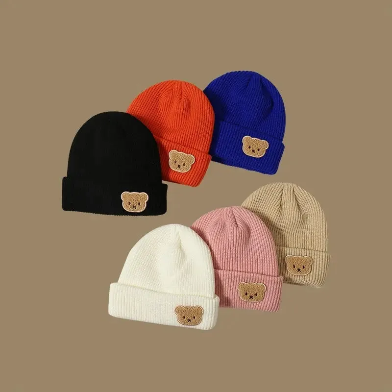 Knitted Wool Warm Hat Embroidered Bear Hat knitted hat
