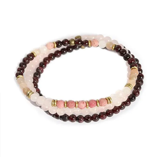 Love & Self Love - Red Garnet and Rose Quartz Wrist Energy Mala Bracelet