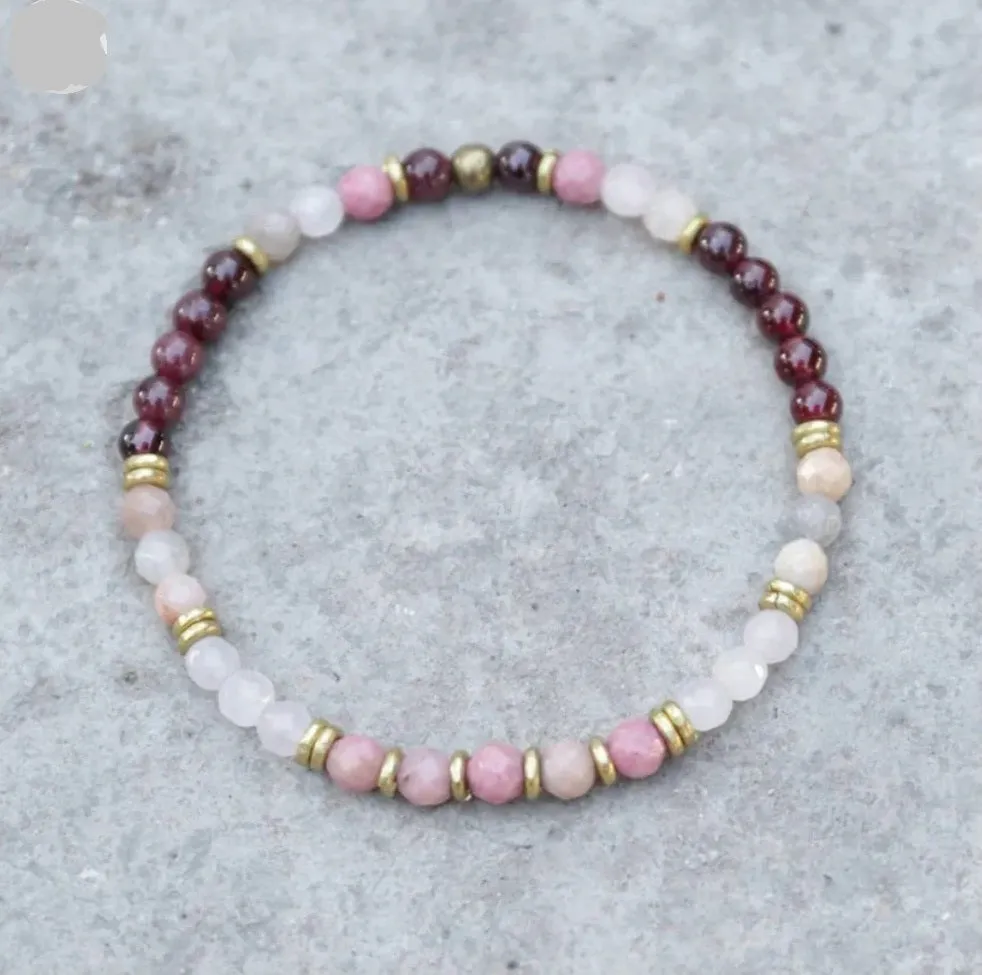 Love & Self Love - Red Garnet and Rose Quartz Wrist Energy Mala Bracelet