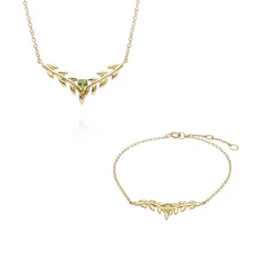 O Leaf Peridot Halskette & Armband Satz in 9ct Gelb Gold