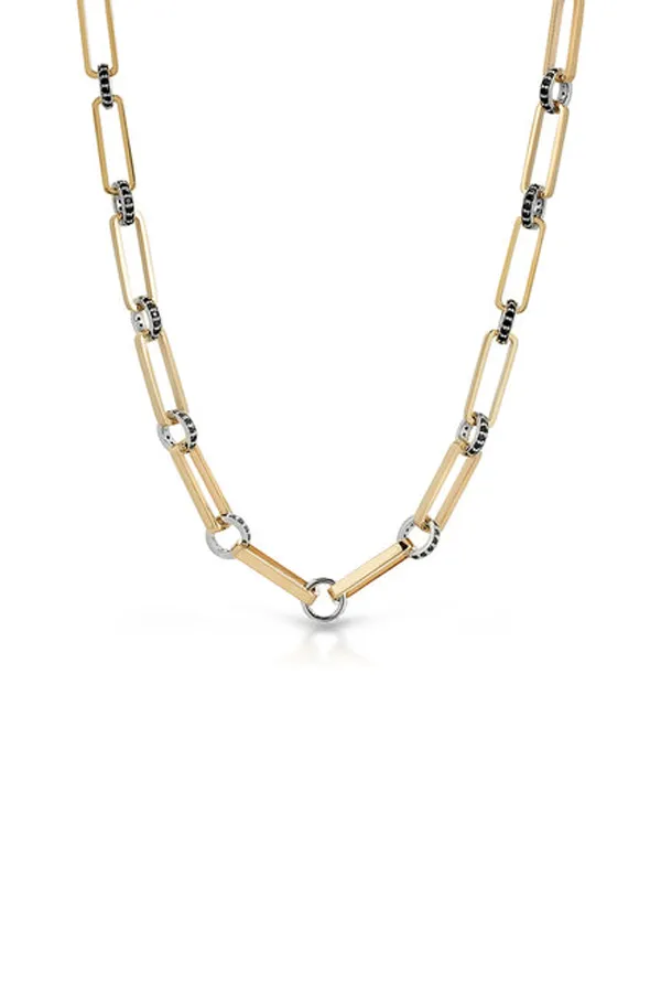 Oval Link Necklace with Black Diamonds