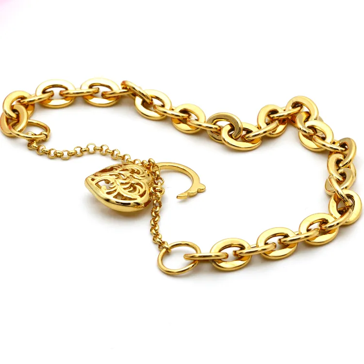 Real Gold TF Heart Lock Bracelet Adjustable Size 0846 BR1312