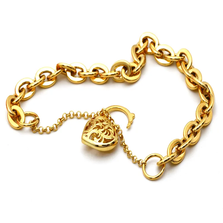 Real Gold TF Heart Lock Bracelet Adjustable Size 0846 BR1312