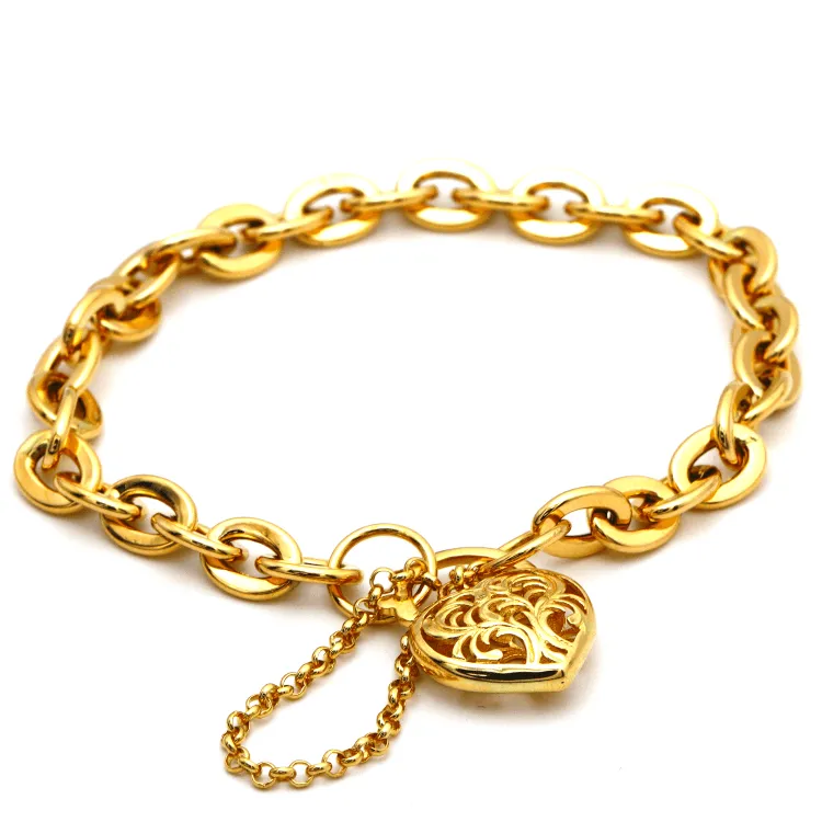 Real Gold TF Heart Lock Bracelet Adjustable Size 0846 BR1312
