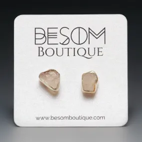 Rose Quartz Raw Crystal Stud Earrings