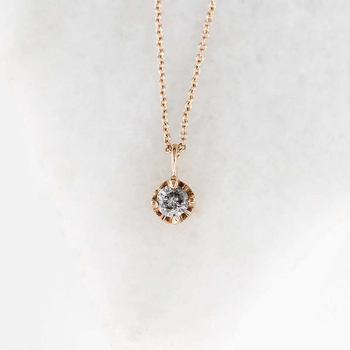 Round Salt & Pepper Diamond Sun Necklace