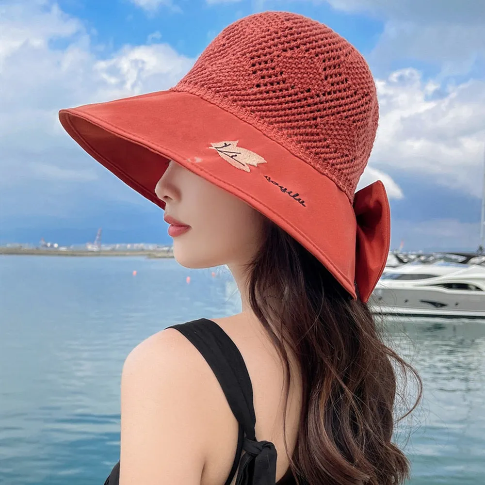 Summer Hats For Women Fashion Wide Brim Maple Leaf Pattern Design Sun Hat Sun Protection Travel Beach Bucket Hat