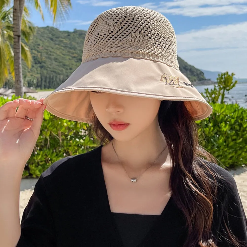 Summer Hats For Women Fashion Wide Brim Maple Leaf Pattern Design Sun Hat Sun Protection Travel Beach Bucket Hat
