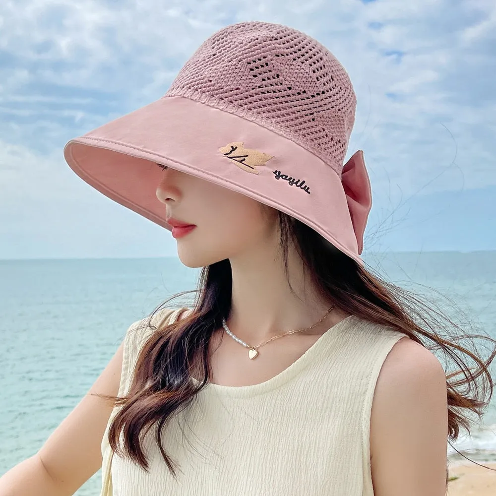 Summer Hats For Women Fashion Wide Brim Maple Leaf Pattern Design Sun Hat Sun Protection Travel Beach Bucket Hat