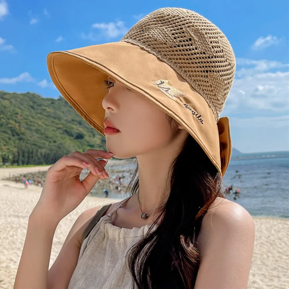 Summer Hats For Women Fashion Wide Brim Maple Leaf Pattern Design Sun Hat Sun Protection Travel Beach Bucket Hat