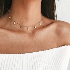 VenusFox Gold Color Star Party Women's Pendant Necklace Fashion Female Choker Necklaces Jewelry Simple Ladies Pentagon-Star Jewelry Gifts