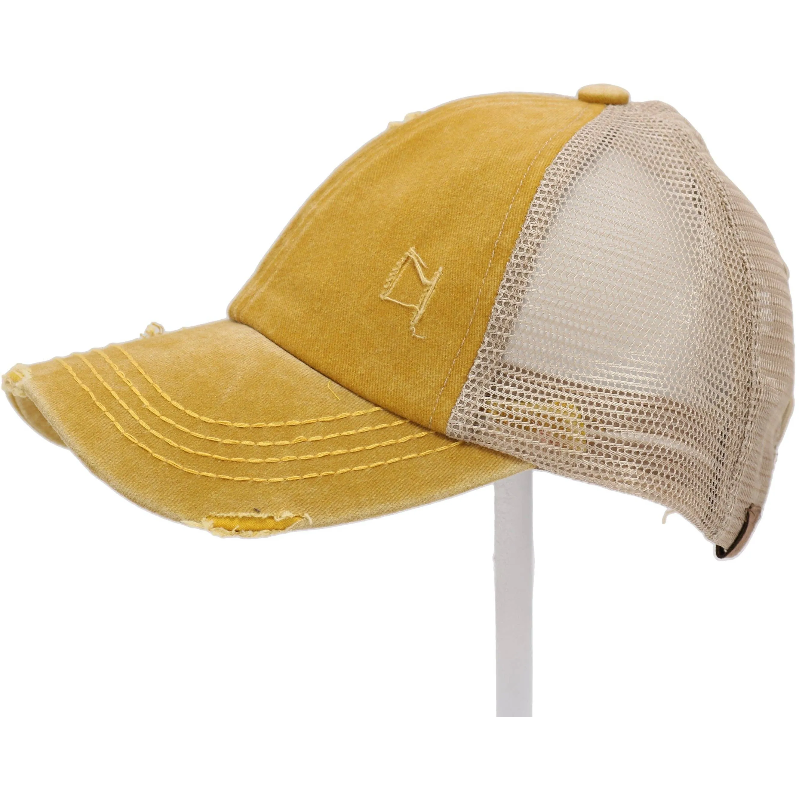 Washed Denim Criss Cross High Pony CC Baseball Hat