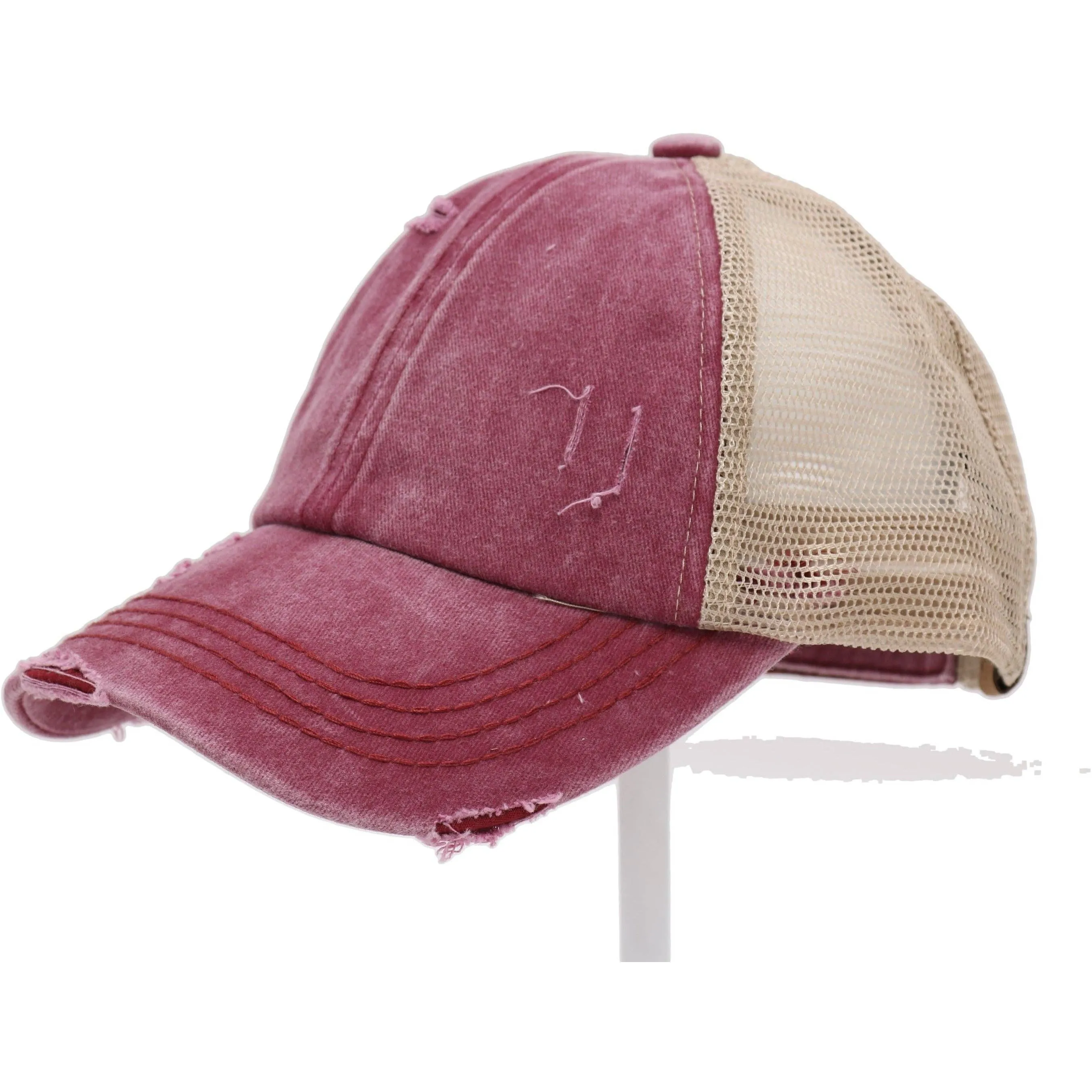 Washed Denim Criss Cross High Pony CC Baseball Hat