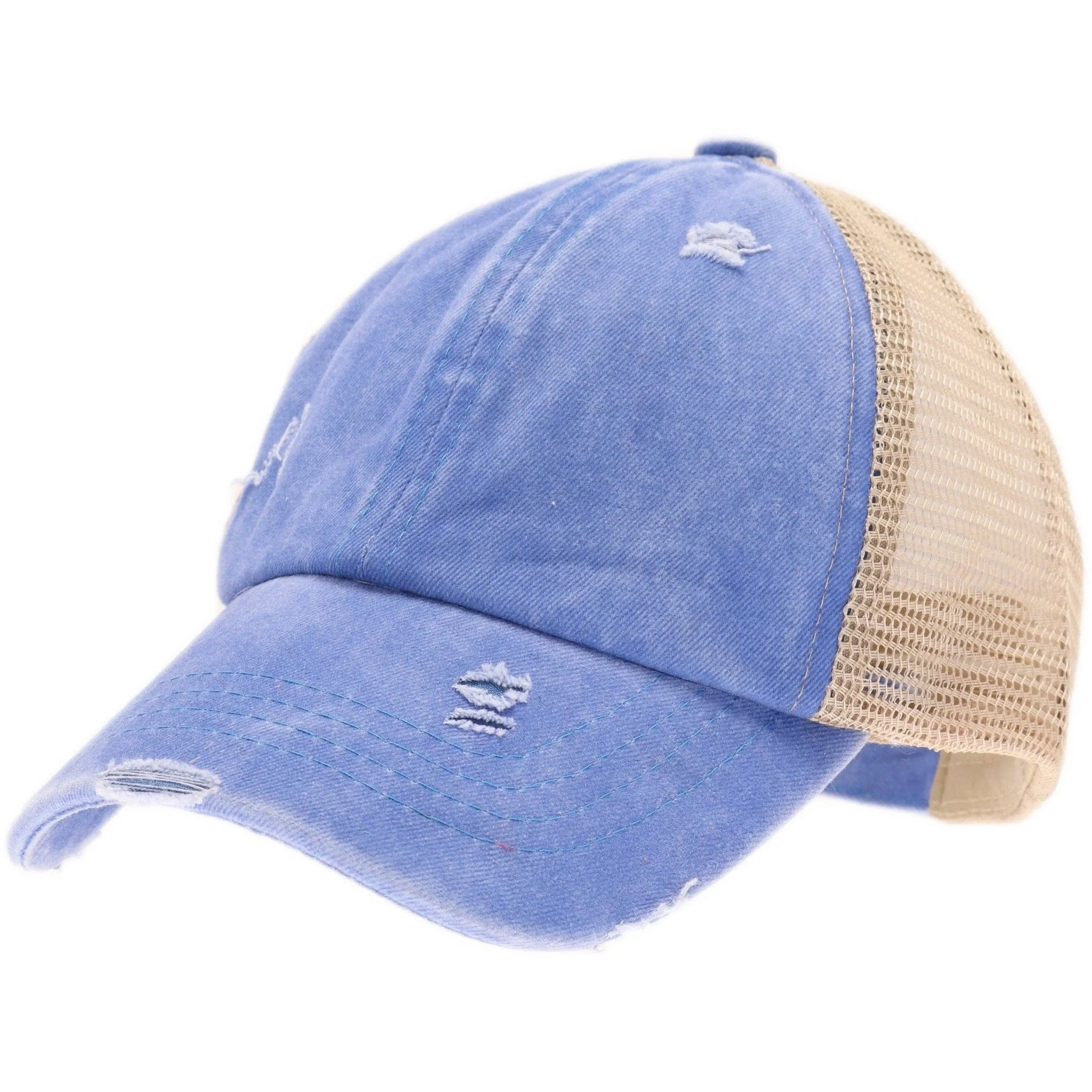 Washed Denim Criss Cross High Pony CC Baseball Hat