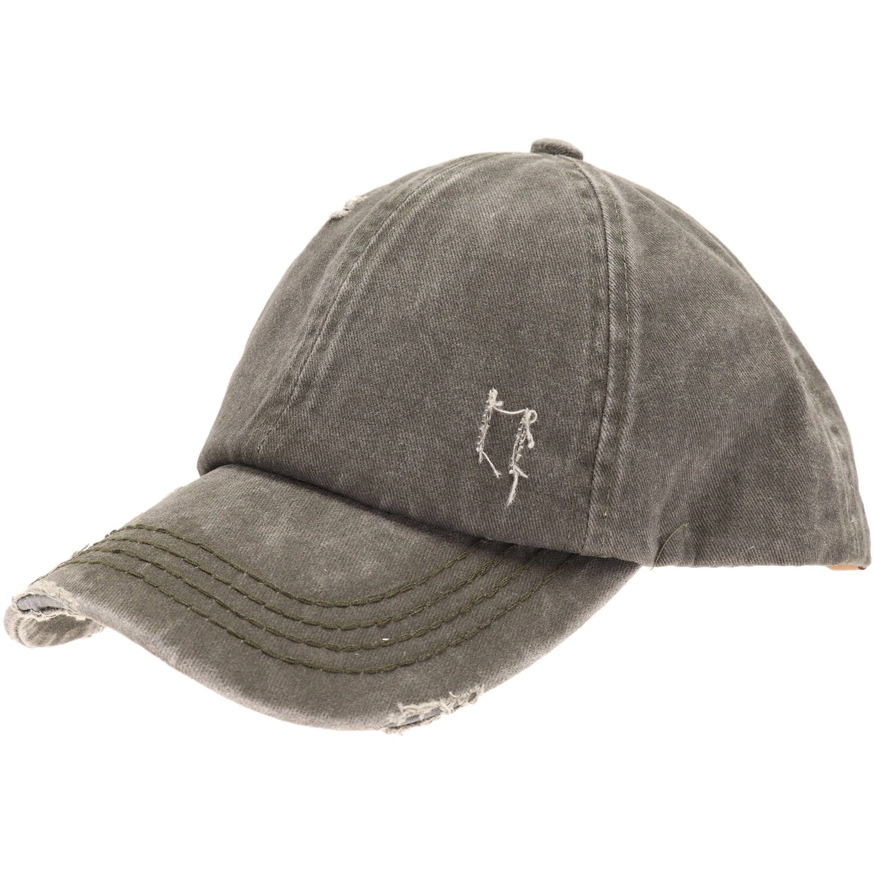Washed Denim Criss Cross High Pony CC Baseball Hat