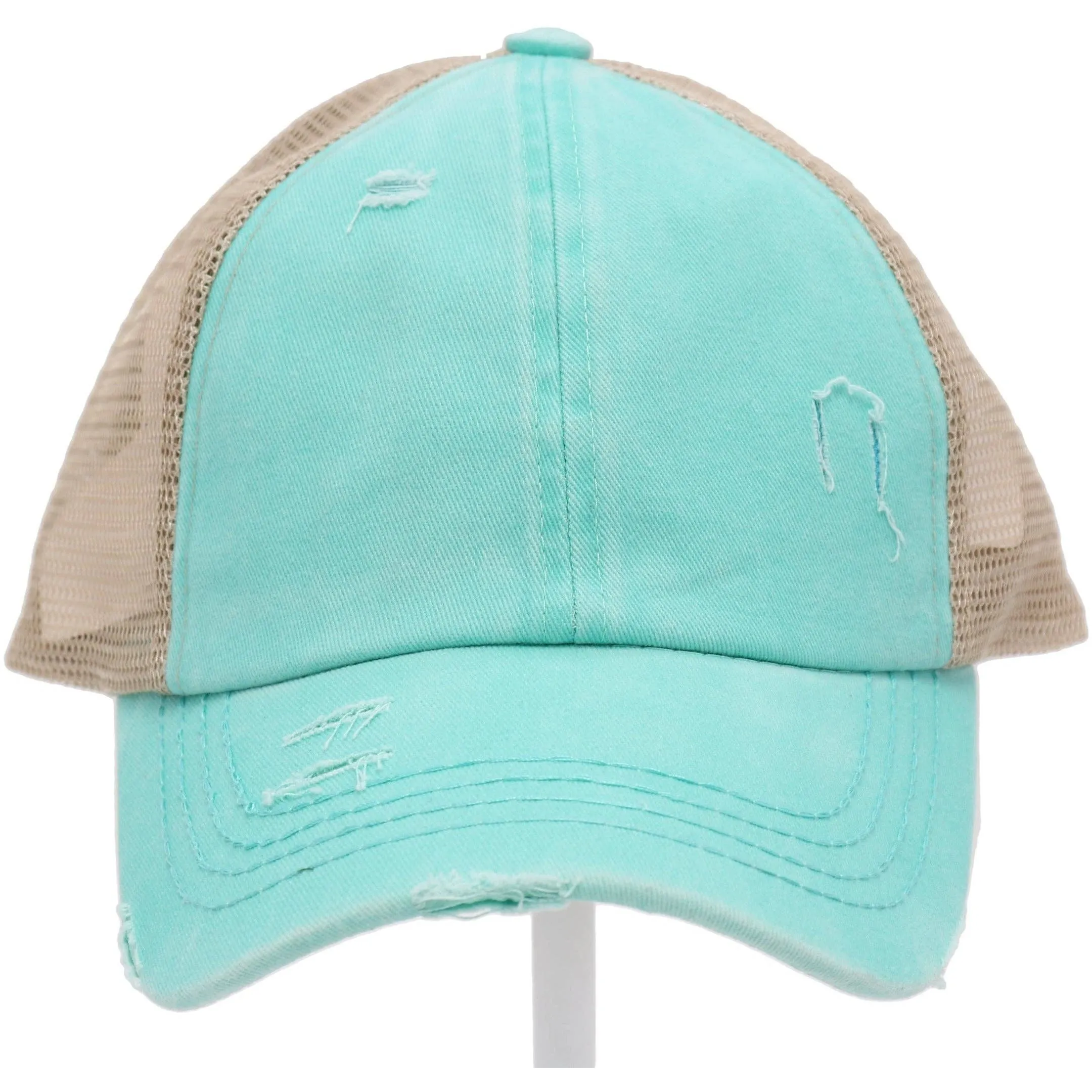 Washed Denim Criss Cross High Pony CC Baseball Hat