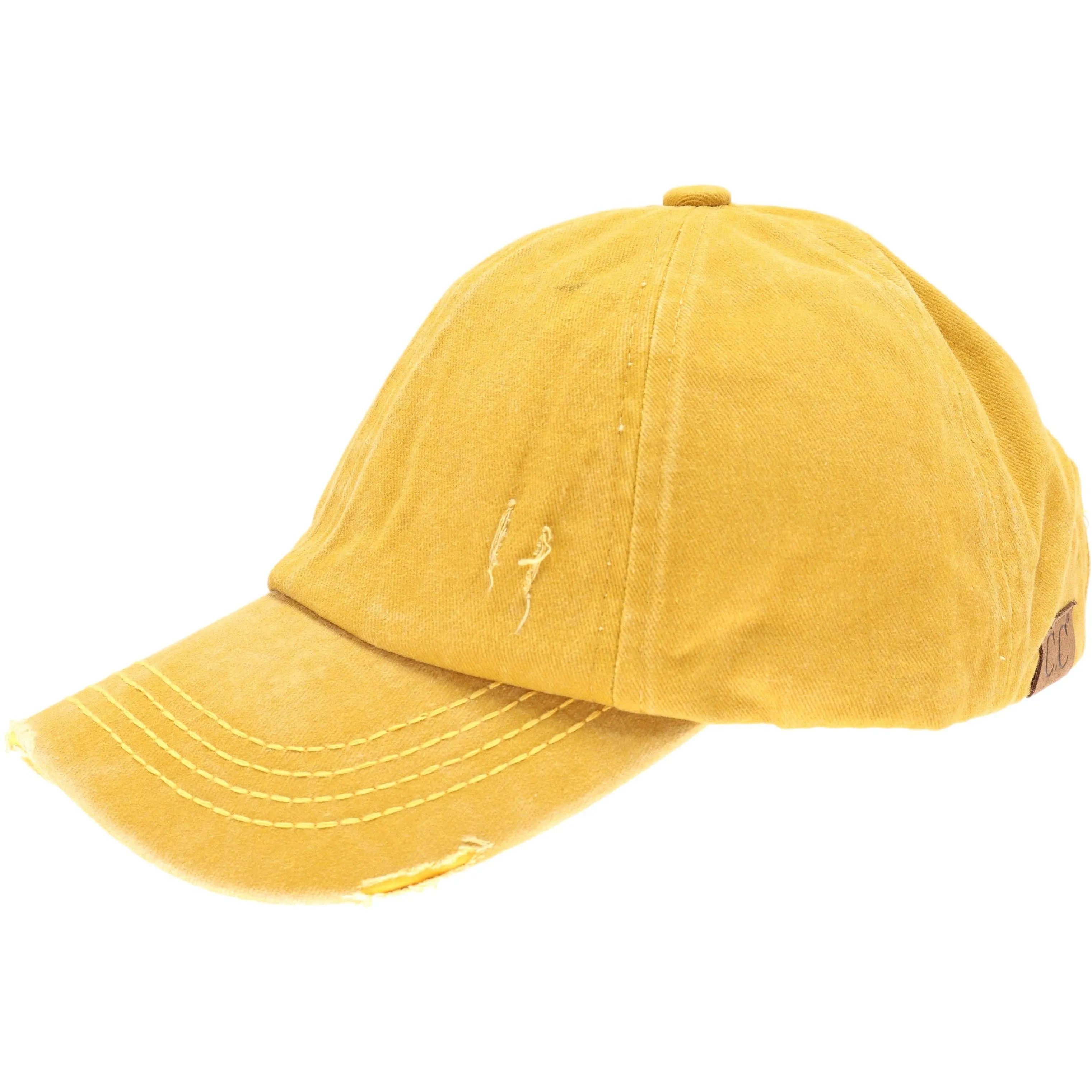 Washed Denim Criss Cross High Pony CC Baseball Hat