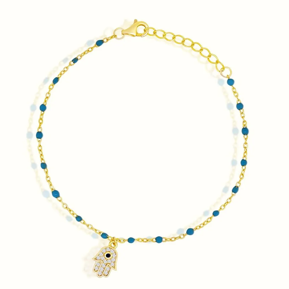 Women's Vermeil Turquoise Diamond Hamsa Hand Bracelet