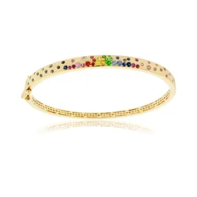 Yellow Gold Satin Finish Narrow Flush Set Rainbow Sapphire Bracelet